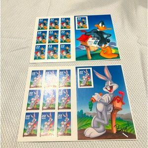 Looney Tunes Daffy Duck  and Bugs Bunny set of 2 postage stamp sheet Vintage NEW